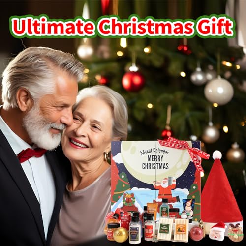 Advent Calendar 2025 Adult, Holiday Gift Baskets for Women with Hand Cream, Epsom Salt, Candle, Necklace, Brooch, Ear Clips, Skincare Beauty Advent Calendar, Happy New Year Countdown Calendar Gift Set - color: Off White