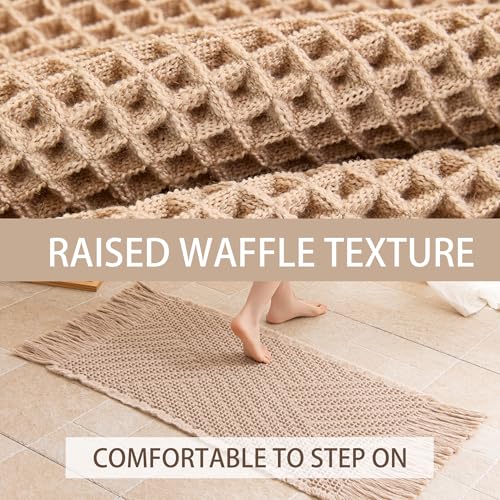 Waffle Bath Mat Non Slip, Boho Bathroom Rug, Super Absorbent Quick Dry Bathroom Mat, Soft Farmhouse Bath Rug with Tassels, Small Washable Shower Mats for Floor 20"x32", Tassels Brown - color: Tassels Brown, size: 1'8" x 2'8" (Rectangular)