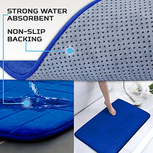Bathroom Rug Set 5 Piece - Memory Foam Bathroom Mat Set, Soft and Comfortable, Non-Slip Thick Absorbent Bath Mats, Machine Washable, Royal Blue - color: Royal Blue/ Line Design