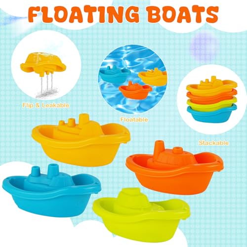 Baby Bath Toys for Kids Ages 1-3, 16 PCS Mold Free Bath Toys for Toddlers with Floating Boats,Watering Can,Water Cup Set& Bath Spoons, Bathtub Water Pool Toys for Babies and Toddlers - size: #2