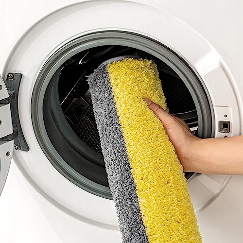MIULEE Yellow Grey Bathroom Toilet Rugs U-Shaped, Soft Thick Microfiber Striped Contour Rugs, Non Slip Absorbent Fluffy Plush Machine Washble Quick Dry, 20x24 Inch - size: 1'8" x 2' (U-Shape)