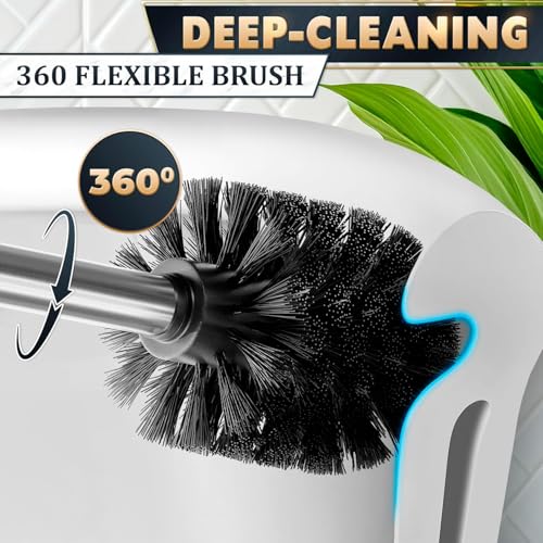 2 Pcs Stylish Stainless Steel Toilet Brush and Holder Set - Silver Toilet Bowl Brush and Holder with Splash Cover, Sturdy Bristles, Corrosion & Scratch Resistant - Elegant Design, Effective Cleaning - color: Silver 2 Pcs