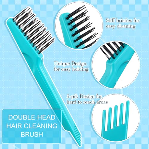 Boao 4 Pcs Hair Brush Cleaning Tool Set Mini Hair Cleaning Brush Tool Wooden Handle Mini Rakes for Removing Dust Home Salon Use(Green) - color: Green