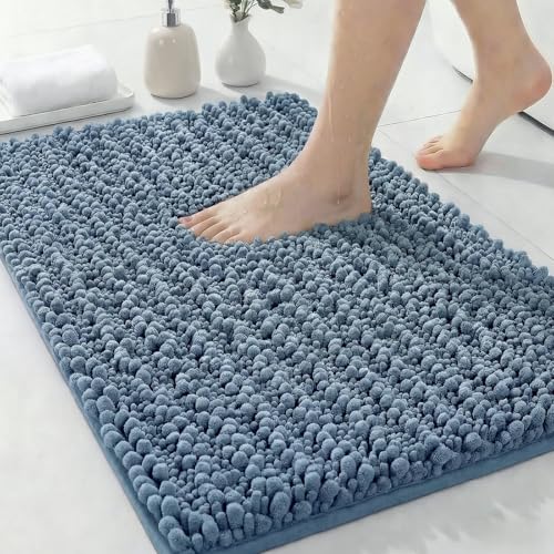 ILANGO Bathroom Rugs Light Blue 24x17,Extra Soft Absorbent Chenille Bath Rugs,Thick Non-Slip Shaggy Bath Mat,Machine Washable Quick Dry Bath Mats for Bathroom Floor, Tub, Shower Accessories - color: Light Blue, size: 17"×24" Small Bathroom Rug
