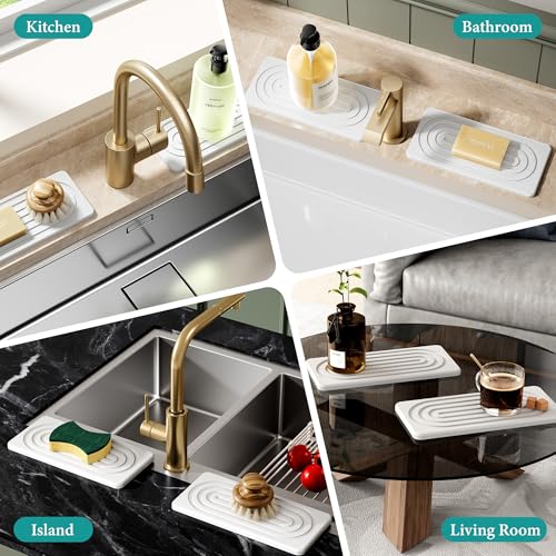 Water Absorbing Stone Tray, Quick Drying Diatomite Bathroom Tray Countertop, Stone Drying Mat for Kitchen Counter, Soap Dish Dispenser Vanity Organizer, White-A-9.8" x 4" - color: 9.8" X 4"-White-A