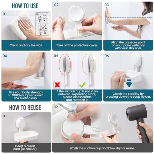 TAILI Soap Holder Soap Dish for Shower, Suction Cup Soap Holder for Shower Wall, Bathroom Accessories, Removable Strong Hold Soap Saver, Drill Free, White 2 Set - color: White, size: 2 Set