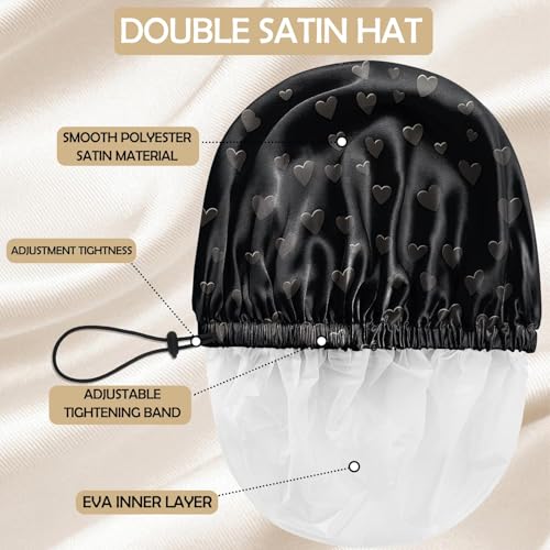 Shower Cap Adjustable Waterproof Double Layer Elastic Reusable Hair Bath Cap Cute Aesthetic for Women Girls-Hearts - color: R11-Hearts