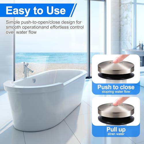 1 Pack 1068204 Bathtub Drain Stopper Replacement and Cover Compatible with Kohler Bathtub K-7272 K-7271 K-7259 K-7265, Bathroom Pop Up Tub Drain Stopper with 3/8'' Thread Studs (Brushed Nickel Cover) - color: Brushed Nickel Cover