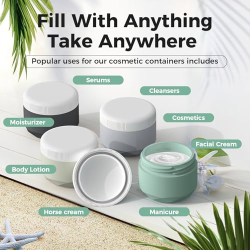Travel Containers for Toiletries, 4-Pack TSA Approved Silicone Jars (2.5oz) - BPA Free Leakproof Cosmetic Containers for Creams, Lotion, Skincare & Makeup with Bonus Waterproof Bag - color: Grey, size: 75ML