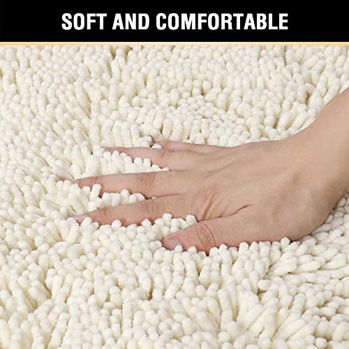 H.VERSAILTEX Bathroom Rugs Luxury Chenille Mat Set, Soft Plush Shower Rug + Toilet Mat, Microfiber Shaggy Carpet, Super Absorbent Mats, Machine Washable Bath Mat Curved Set, 32" x 20"/20" x 20", Cream - color: Ivory, size: 20" x 32" Plus 20" x 20"