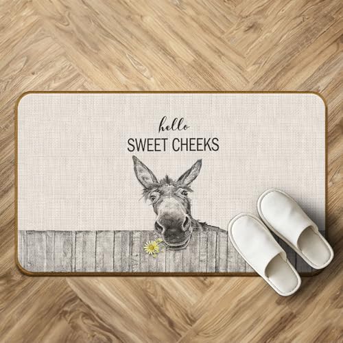 Hello Sweet Cheeks Bathroom Decor, Donkey Doormat, Funny Western Funny Donkey Doormat for Farmhouse Bathroom Restroom Washroom Decor,17×30inch