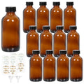 STARSIDE 12 Pack 8 oz Amber Glass Bottles with Lids, 240 ml Round Boston Bottles for Essential Oils, Hot Sauce, Juice, Liquids, Include 2 Funnel, 12 Labels. - size: M