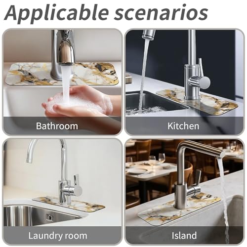 Kitchen Sink Splash Guard，Abstract marble gold Faucet Mat Sink Gadgets-Super Absorbent Fast Drying Mat Drip Catcher for Kitchen, Bathroom,Sink Mat, Dish Drying Mat, Bathroom(15" X 5.5" ) - color: Abstract marble gold