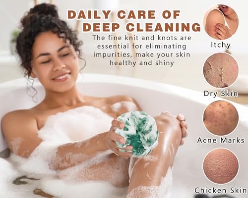 2 Pack African Net Sponge Exfoliating Body Scrubber Bath Sponge for Daily Use (Yellow + Dark Green) - color: Yellow + Dark Green