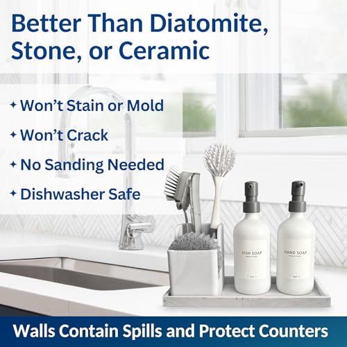 Spacewiser Countertop and Vanity Tray - 11.7" Silicone Bathroom Counter Tray, Dish Soap Trays for Kitchen Counter, Sink Organizer Accessories Caddy, Toilet Laundry Shower Makeup Mat Oil Holder Coffee - color: Marble Design, size: Large 11.7”