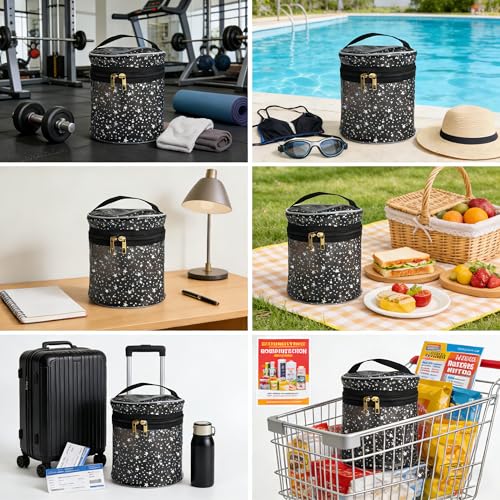 Waterproof Black Star PVC Makeup Bag - 7.1x6.3in Barrel Cosmetic Organizer with Zipper, Portable Toiletry Pouch for Women & Men (Black) - color: Black