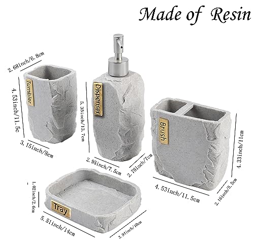 Hymmah Bathroom Accessories Set,Marble Design Toothbrush Holder,Farmhouse Bathroom Decor,4 Pcs Resin Gift Set Apartment Necessities, Contain Toothbrush Cup,Soap Dispenser,Soap Dish,Tumbler - color: Marble Gray