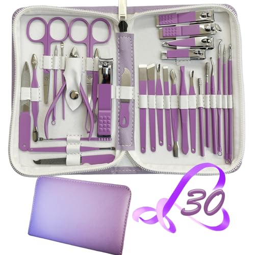 Manicure Set 30 in 1 Nail Clippers Set,Nail Manicure Kit for Women,RedFlow Toenail Clippers,Pedicure Kit,Pedicure Tools,Suitable for Travel Manicure Tools (Purple) - color: Purple