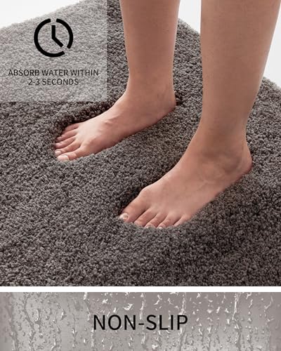 Bathroom Rugs Non Slip Washable, Ultra Thick Soft Microfiber Absorbent Bath Mats, High Density Foam Latex Non Slip Backing Bath Rugs, Fluffy Floor Carpet for Tub&Shower 24x17, Darkgrey - color: Dark Grey, size: 24" X 17"(Small Bathroom Rug)
