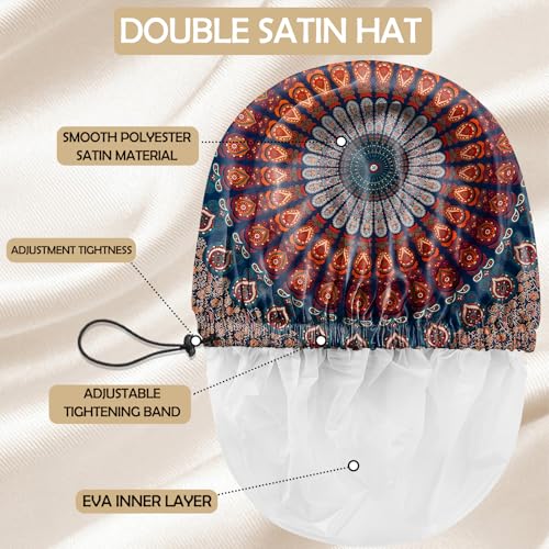 2 PCS Shower Cap Adjustable Reusable Double Waterproof Layer Elastic Hair Bath Cap Cute Aesthetic for Women Girls-Multicolour 2 - color: I17-Multicolour 2