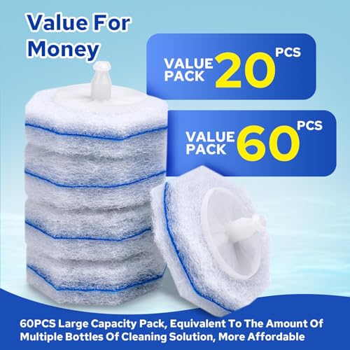 60pcs Disposable Toilet Brush Refills, Toilet Bowl Cleaner Refill Pads, Compatible with Most Toilet Cleaning Wands & Systems, Disposable Scrubber Refill Heads for Deep Bathroom Cleaning - size: 1 Count (Pack of 60)
