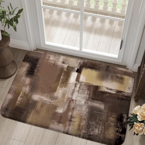 Tan Brown Abstract Bath Rug, Modern Art Rustic Grey Rust Painting Bath Mat Sets for Bathroom, Soft Non Slip Floor Rugs 17X29 Inch - color: Tan Brown
