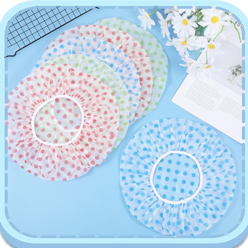 6PCS Shower Caps, Waterproof Reusable Plastic Shower Caps Elastic Band Flower Printed Hair Cap Bath Hair Hat for Women Ladies Spa Salon (Red+Green+Blue)