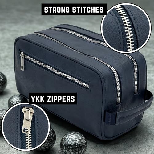 Toiletry Bag For Men, Premium PU Leather Travel Kit, Metal Zippers & Bottom Studs, Velvet Dust Bag & Shape-Retention Packaging – Gift Ready For Groomsmen, Anniversary, Birthday Gifts/ NAVY BLUE - color: NAVY BLUE