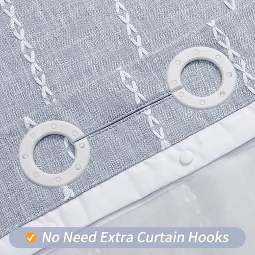 MitoVilla No Hooks Required Boho Farmhouse Shower Curtain with Snap-in Liner, Cotton Linen Fabric Shower Curtains with Tassels for Rustic Neutral Bathroom Decor, Blue, 72 x 74 - color: Blue