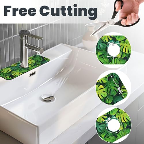Faucet Draining Mat For Kitchen Sink, Palm Leaves Tropical Diatom Mud Absorbent Drain Pad For Bathroom Kitchen Sink Splash Guard Drying Mat - color: Palm Leaves Tropical