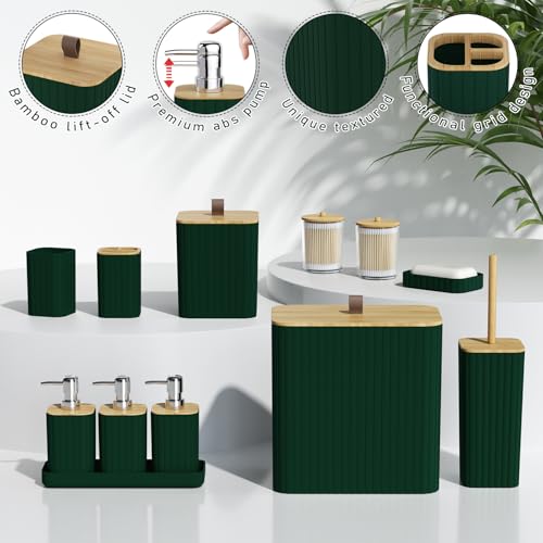 Bathroom Accessory Set - Bathroom Sets with Shower Curtain and Rugs, Green Bathroom Set, 27PC Bathroom Accessories Set, Mini Trash Can, Toilet Brush, Trash Can & Soap Dispenser - size: Bathroom Set&Shower Curtain &Rugs, style: Dark Green