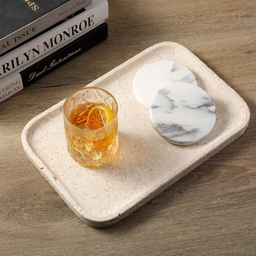 Karibiber Natural Marble Vanity Tray, 11.8" Marble/Stone Bathroom Tray Countertop, Beige Tray for Decor, Perfume Jewelry Holder, Storage/Organizer for Kitchen Sink - color: Egypt-beige
