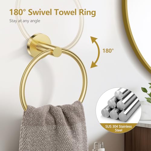 TQKAG Brushed Gold 5 Piece Bathroom Hardware Accessories Set 23.6" SUS304 Stainless Steel Bathroom Towel Bar Holder Sets Double Post Pivoting Toilet Paper Holder Set Wall Mounted - color: Brushed Gold, size: 5-Pieces Set-B