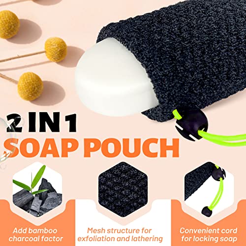 MIG4U Exfoliating Soap Bag for Shower 2 Pieces - Bar Soap Saver Pouch, Bamboo Body Scrubber Exfoliator Pocket in Travel Bathing, Black - style: 1 exfoliation level