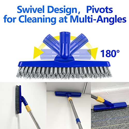2 Pack Grout Brush with Long Handle, 56.5'' Swivel Grout Cleaning Brush,V-Shape Grout Scrub Brush, Extendable Handle Grout Cleaner Brush for Tile Floors，Bathroom,Baseboard,Shower,Corner - color: Blue