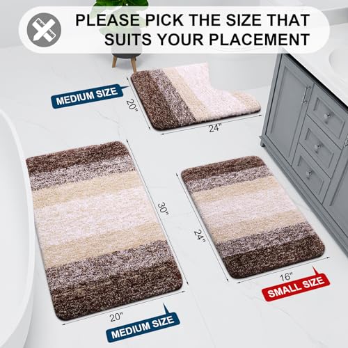 Arotive Bathroom Rugs Sets 2 Piece, Shaggy Soft and Absorbent Microfiber Bath Rugs, Machine Washable Dry Bath Mats for Bathroom, 47x20 and 24x16, Brown - color: Brown, size: 47" X 20" + 24" X 16"