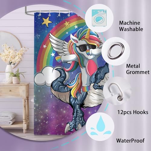 4Pcs Shower Curtain Set, Funny Unicorn Dinosaur Kids Bathroom Shower Curtain with Rugs and Accessories,with Non-Slip Rugs, Toilet Lid Cover and Bath Mat for Bathroom Decor Set - color: Unicorn Dinosaur
