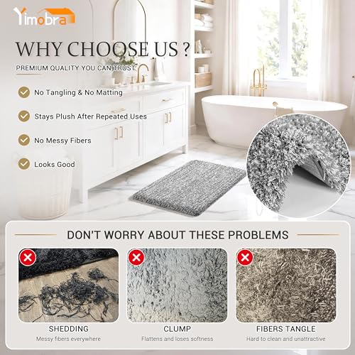 Yimobra Bathroom Rugs Non Slip Washable 32X20, Ultra Soft and Water Absorbent Bath Mats, Plush Fluffy Shower Mat Outside, Microfiber Thick Matts for Bathroom Floor/Tub, Light Gray and White - color: Light Gray and White, size: 32" X 20"