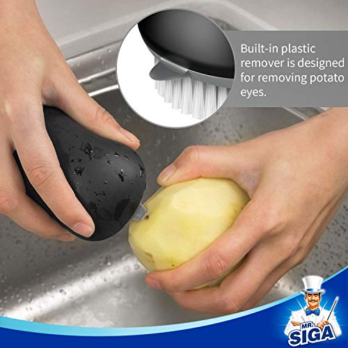 MR.SIGA Fruit and Vegetable Cleaning Brush with Non Slip Comfortable Grip, Pack of 2, Black - color: Black