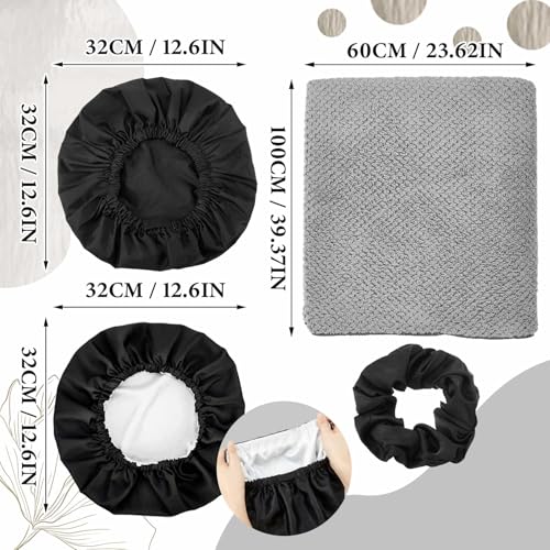 4 Pcs Microfiber Drying Hair Wrap Towels Reusable Waterproof Shower Cap with Elastic Band Adjustable Silk Hair Bonnet for Sleeping with Scrunchie for Women Christmas Favor Gifts(Black)