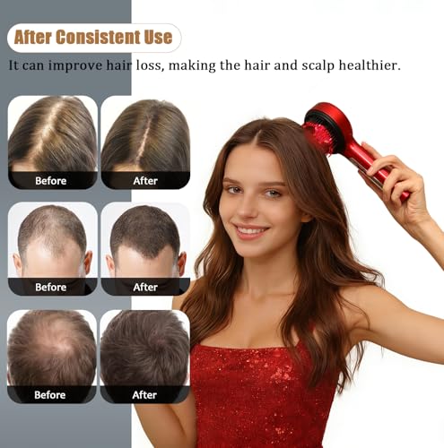Rechargeable Scalp Massage Comb - Mimics Hand-like Kneading for Daily Hair Maintenance & Relaxation, Cordless with Oil Applicator for Men & Women - color: Red