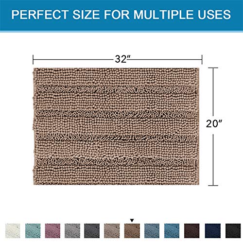 H.VERSAILTEX Bath Rugs for Bathroom Non Slip Bath Mats Extra Thick Chenille Striped Rug 20" x 32" Absorbent Non Skid Fluffy Soft Shaggy Washable Plush Mat for Indoor, Bath Room, Tub - Taupe Brown - color: Taupe Brown, size: 20" x 32"