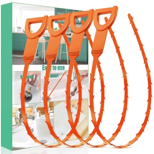 Drain Snake Hair Drain Clog Remover - 4 Pack Shower Snake Sink Unclogger Tool with Exquisite Packaging (Orange) - color: Orange, style: 4 Pack