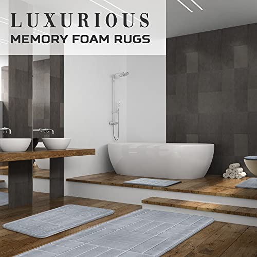 5 Piece Bathroom Rugs Set - Soft Non Slip Memory Foam Large Mats - Perfect Combination of Luxury and Comfort (Gray/Line, 5 Piece Set) - color: Gray /Line