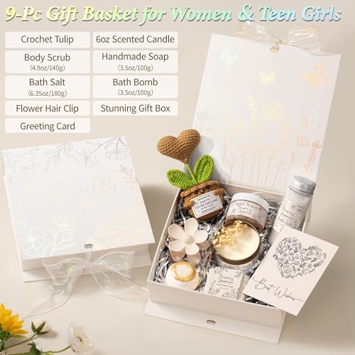 Spa Gifts for Women Bath Gift Set, Freesia & Jasmine Spa Gift Basket Home Bath Set Self Care Kit Care Package Thank You Birthday Mothers Day Easter Gifts for Women Her Mom Friend Sister Teen Girl Wife - color: Beige-Freesia & Jasmine
