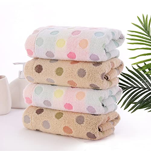 Pidada Hand Towels Set of 4 100% Cotton Colorful Polka Dot Pattern Soft Absorbent Decorative Towel for Bathroom (Beige and Brown) - color: 2 Beige 2 Brown