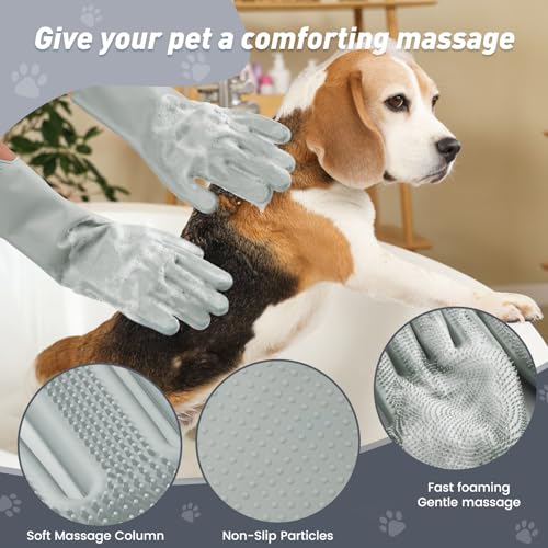 Pet Shower & Bath Supplies，Dog Shampoo Brush Set with Towel, Washing Gloves,Comb for Dogs and Cats (large Grey) - color: grey, size: L