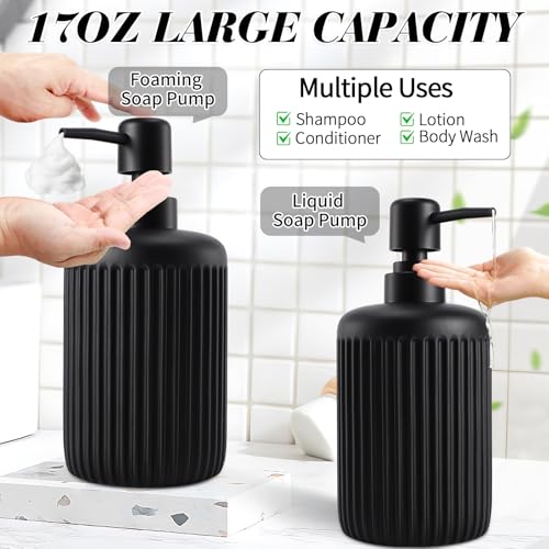 XLHOMO Black Resin Bathroom Accessories Set 5 Pcs, Bathroom Accessory Set Includes Foaming Soap Dispenser, Lotion Soap Dispenser, Toothbrush Holder, Qtip Holder, Soap Dish, for Modern Home Apartment - color: Black, size: Resin Bath Set-Foam