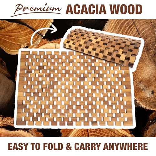Acacia Wood Bath Mat - Non Slip Sturdy Wooden Bathroom Mat - Large Outdoor Shower Mat for Indoor & Outdoor Shower, Spa, Sauna, Cold Plunge, Camping 16" x 24" - size: 23.6" x 15.7" (Rectangular)