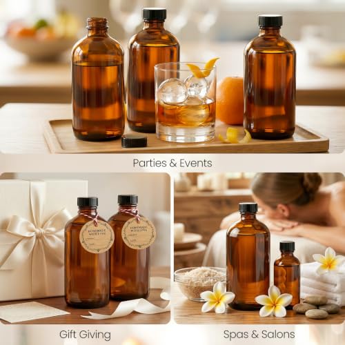 TBWIND 15 Pack 16oz Amber Glass Boston Round Bottles with Airtight Caps | Designed for Homemade Vanilla Extract, Kombucha, Syrups, Herbal Liquids & Tinctures with Droppers, Labels & Funnels - size: 16oz
